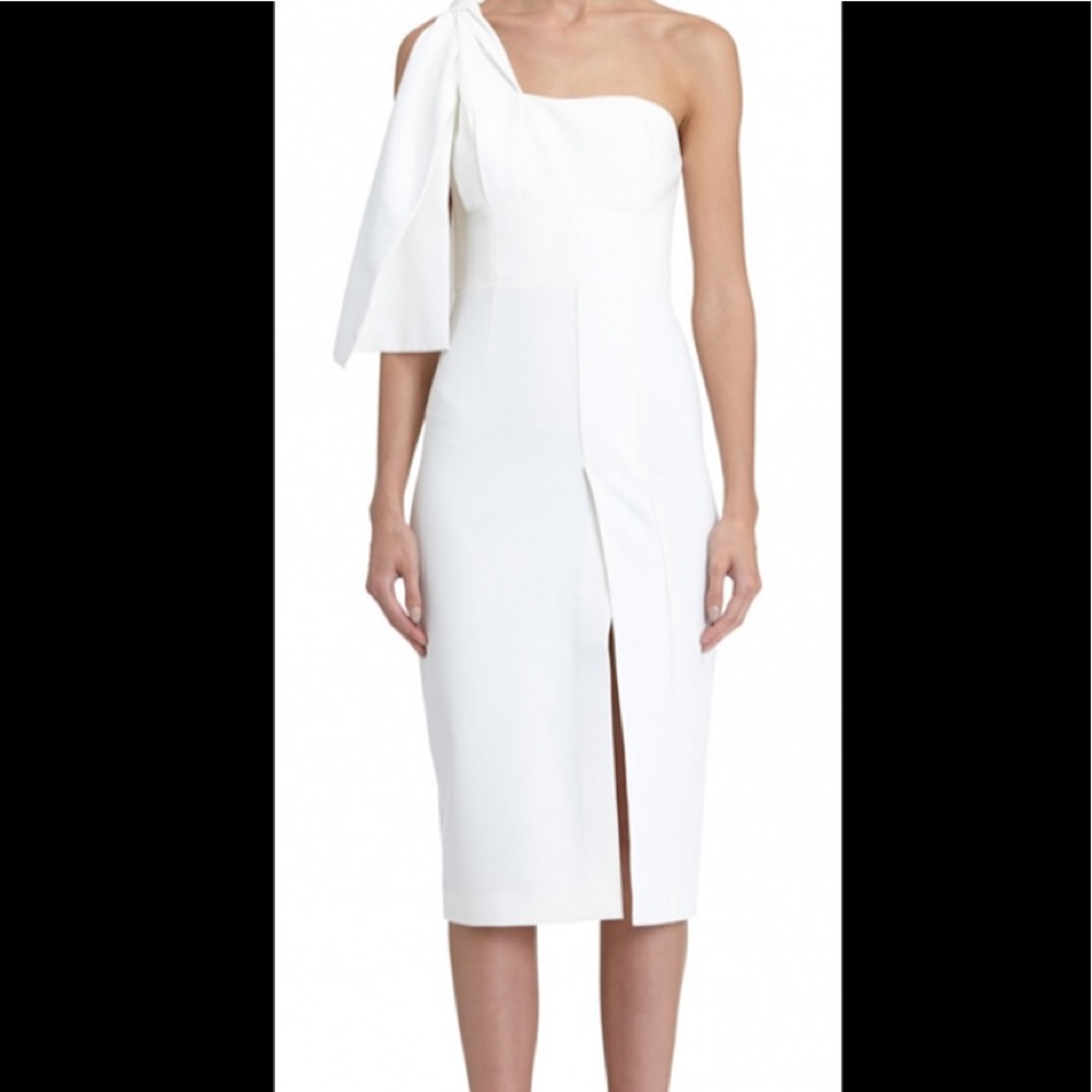 Elegant One-Shoulder White Midi Dress with Side Slit